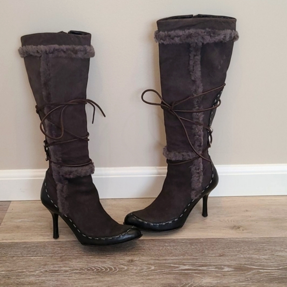 Suede, leather and fur knee boots - Picture 2 of 6